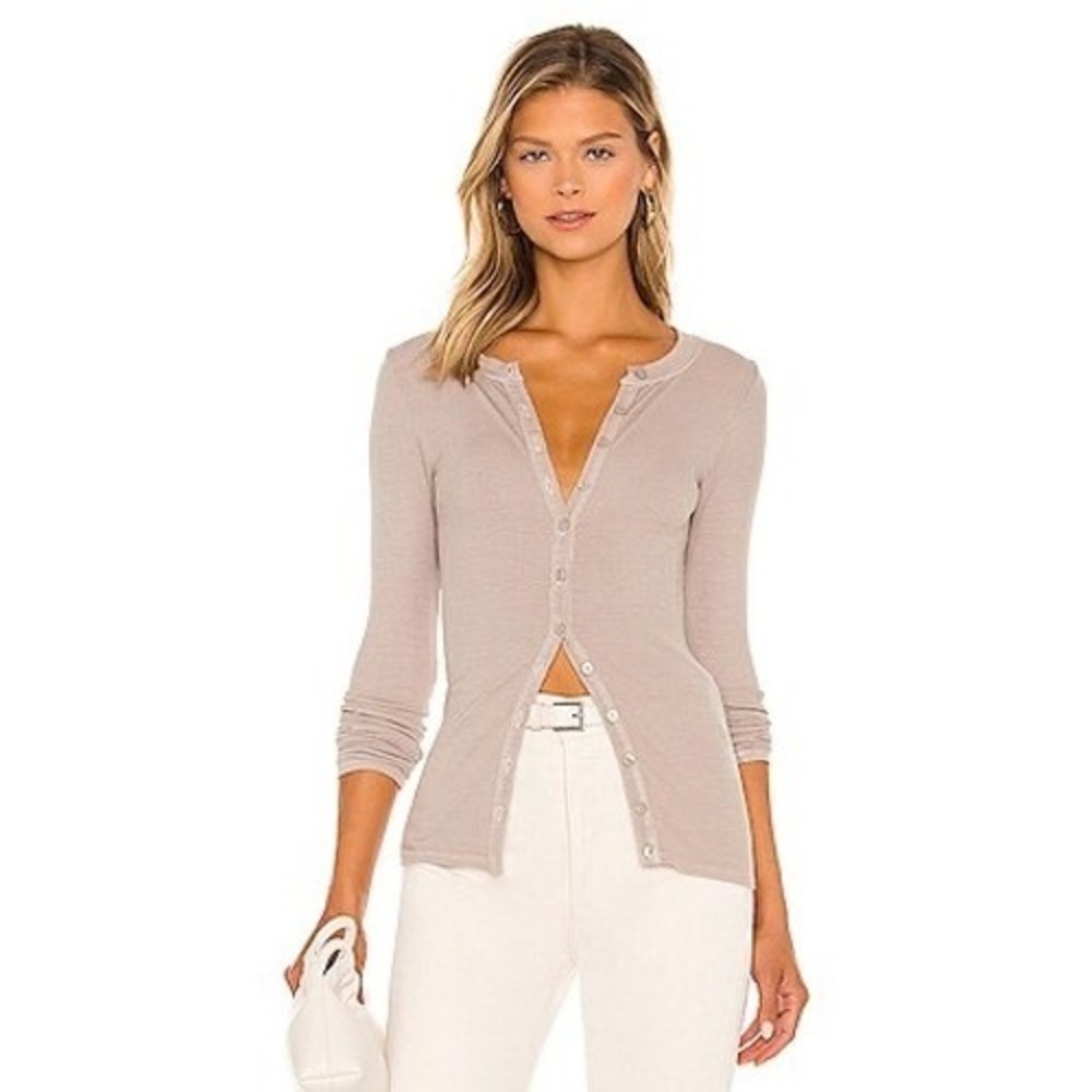 Enza Costa Rib Fitted Cardigan Women's Sz M Silk Blend Long Sleeve Button Up